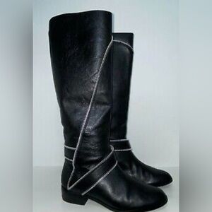 MK Black Leather Boots with Silver Accents